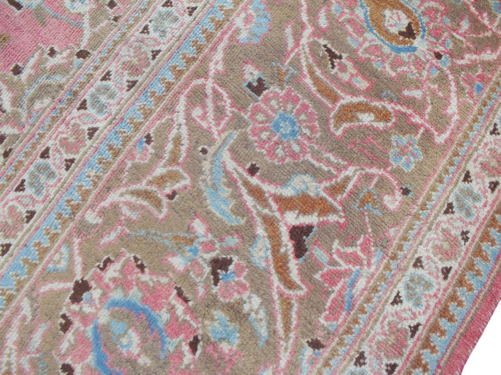 handmade Medallion, Traditional Kashan Pink Brown Hand Knotted RECTANGLE 100% WOOL area rug 8x12