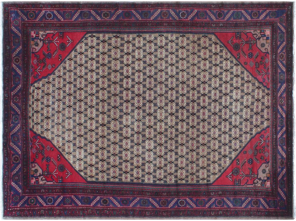 handmade Medallion, Traditional Tabriz Mahi Brown Blue Hand Knotted RECTANGLE 100% WOOL area rug 6x10