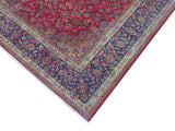 handmade Medallion, Traditional Kashan Red Blue Hand Knotted RECTANGLE 100% WOOL area rug 10x14