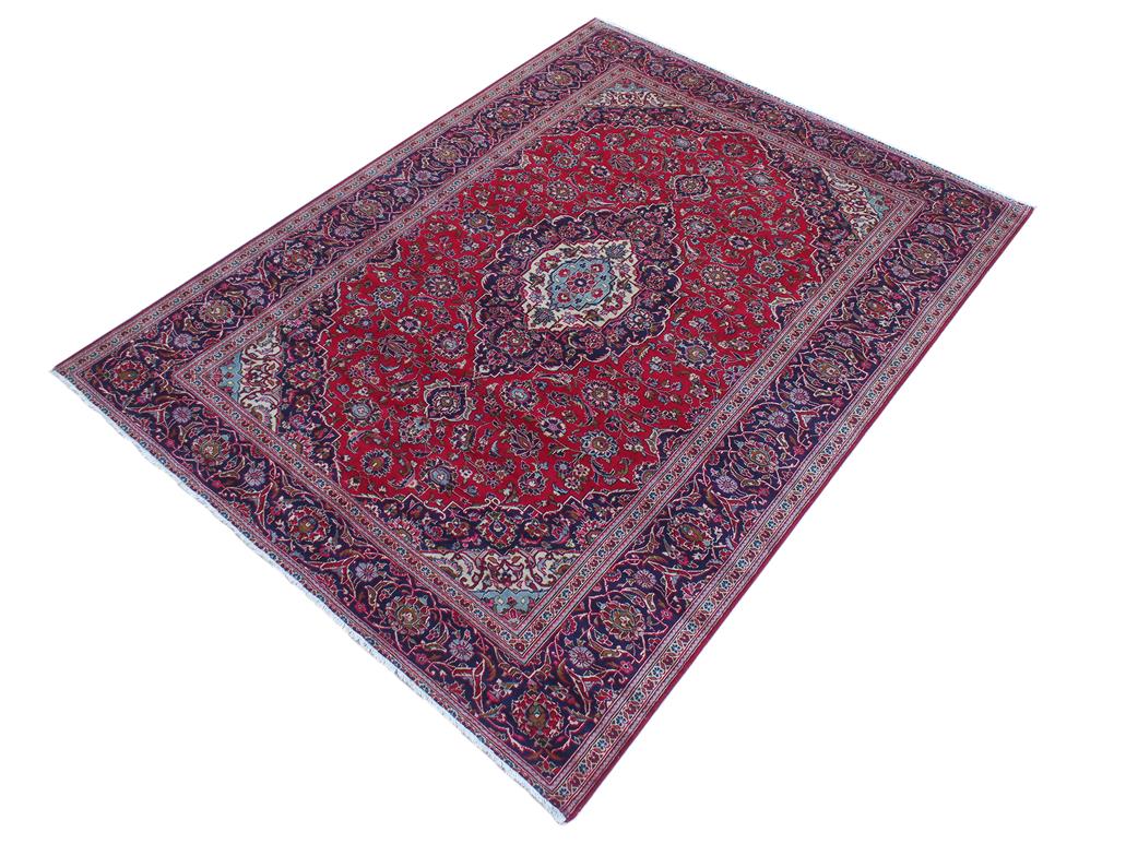 handmade Medallion, Traditional Kashan Red Blue Hand Knotted RECTANGLE 100% WOOL area rug 8x11
