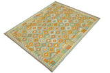 handmade Geometric Kilim, New arrival Blue Rust Hand-Woven RECTANGLE 100% WOOL area rug 9' x 12'