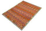 handmade Geometric Kilim, New arrival Rust Blue Hand-Woven RECTANGLE 100% WOOL area rug 8' x 11'