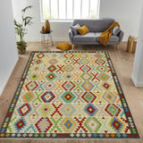handmade Geometric Kilim, New arrival Beige Charcoal Hand-Woven RECTANGLE 100% WOOL area rug 7' x 10'