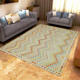 handmade Geometric Kilim, New arrival Blue Beige Hand-Woven RECTANGLE 100% WOOL area rug 9' x 11'