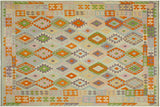 handmade Geometric Kilim, New arrival Blue Rust Hand-Woven RECTANGLE 100% WOOL area rug 8' x 10'