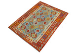 handmade Geometric Kilim, New arrival Blue Rust Hand-Woven RECTANGLE 100% WOOL area rug 6' x 8'