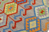 handmade Geometric Kilim, New arrival Purple Rust Hand-Woven RECTANGLE 100% WOOL area rug 7' x 10'