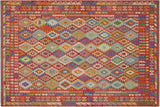 handmade Geometric Kilim, New arrival Red Blue Hand-Woven RECTANGLE 100% WOOL area rug 9' x 11'