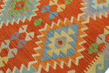 handmade Geometric Kilim, New arrival Rust Blue Hand-Woven RECTANGLE 100% WOOL area rug 5' x 7'