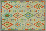 handmade Geometric Kilim, New arrival Blue Rust Hand-Woven RECTANGLE 100% WOOL area rug 5' x 6'