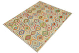 handmade Geometric Kilim, New arrival Beige Red Hand-Woven RECTANGLE 100% WOOL area rug 7' x 10'