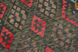handmade Geometric Kilim, New arrival Charcoal Red Hand-Woven RECTANGLE 100% WOOL area rug 6' x 8'
