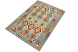 handmade Geometric Kilim, New arrival Beige Gray Hand-Woven RECTANGLE 100% WOOL area rug 5' x 7'