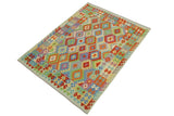 handmade Geometric Kilim, New arrival Rust Blue Hand-Woven RECTANGLE 100% WOOL area rug 6' x 8'