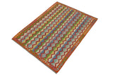 handmade Geometric Kilim, New arrival Blue Rust Hand-Woven RECTANGLE 100% WOOL area rug 5' x 8'