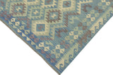 handmade Geometric Kilim, New arrival Blue Beige Hand-Woven RECTANGLE 100% WOOL area rug 5' x 6'