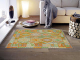 handmade Geometric Kilim, New arrival Orange Blue Hand-Woven RECTANGLE 100% WOOL area rug 4' x 5'