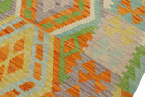 handmade Geometric Kilim, New arrival Orange Blue Hand-Woven RECTANGLE 100% WOOL area rug 4' x 5'