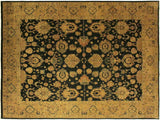 Turkish Knotted Agra Istanbul Etta Drk.green/Dark Gold Wool Rug - 9'11'' x 14'2''