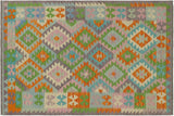 handmade Geometric Kilim, New arrival Purple Blue Hand-Woven RECTANGLE 100% WOOL area rug 4' x 6'