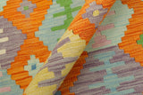 handmade Geometric Kilim, New arrival Orange Blue Hand-Woven RECTANGLE 100% WOOL area rug 4' x 6'