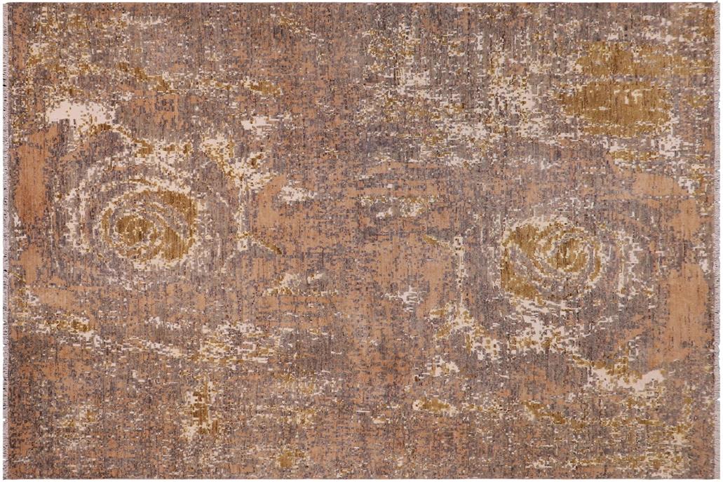 handmade Modern Gray Brown Hand Knotted RECTANGLE WOOL&SILK area rug 8x10