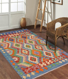 handmade Traditional Kilim, New arrival Blue Rust Hand-Woven RECTANGLE 100% WOOL area rug 4' x 5'