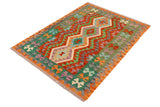 handmade Traditional Kilim, New arrival Rust Green Hand-Woven RECTANGLE 100% WOOL area rug 4' x 5'