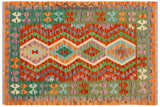 handmade Traditional Kilim, New arrival Rust Green Hand-Woven RECTANGLE 100% WOOL area rug 4' x 5'