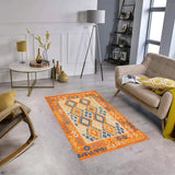 handmade Traditional Kilim, New arrival Blue Orange Hand-Woven RECTANGLE 100% WOOL area rug 4' x 5'