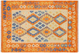 handmade Traditional Kilim, New arrival Blue Orange Hand-Woven RECTANGLE 100% WOOL area rug 4' x 5'