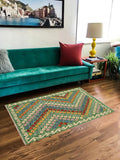 handmade Traditional Kilim, New arrival Green Rust Hand-Woven RECTANGLE 100% WOOL area rug 4' x 5'
