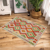 handmade Traditional Kilim, New arrival Rust Blue Hand-Woven RECTANGLE 100% WOOL area rug 3' x 5'