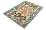 handmade Traditional Kilim, New arrival Beige Blue Hand-Woven RECTANGLE 100% WOOL area rug 5' x 7'
