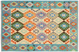 handmade Traditional Kilim, New arrival Beige Blue Hand-Woven RECTANGLE 100% WOOL area rug 5' x 7'