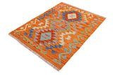 handmade Traditional Kilim, New arrival Rust Blue Hand-Woven RECTANGLE 100% WOOL area rug 2' x 3'