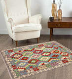 handmade Traditional Kilim, New arrival Blue Gray Hand-Woven RECTANGLE 100% WOOL area rug 4' x 6'