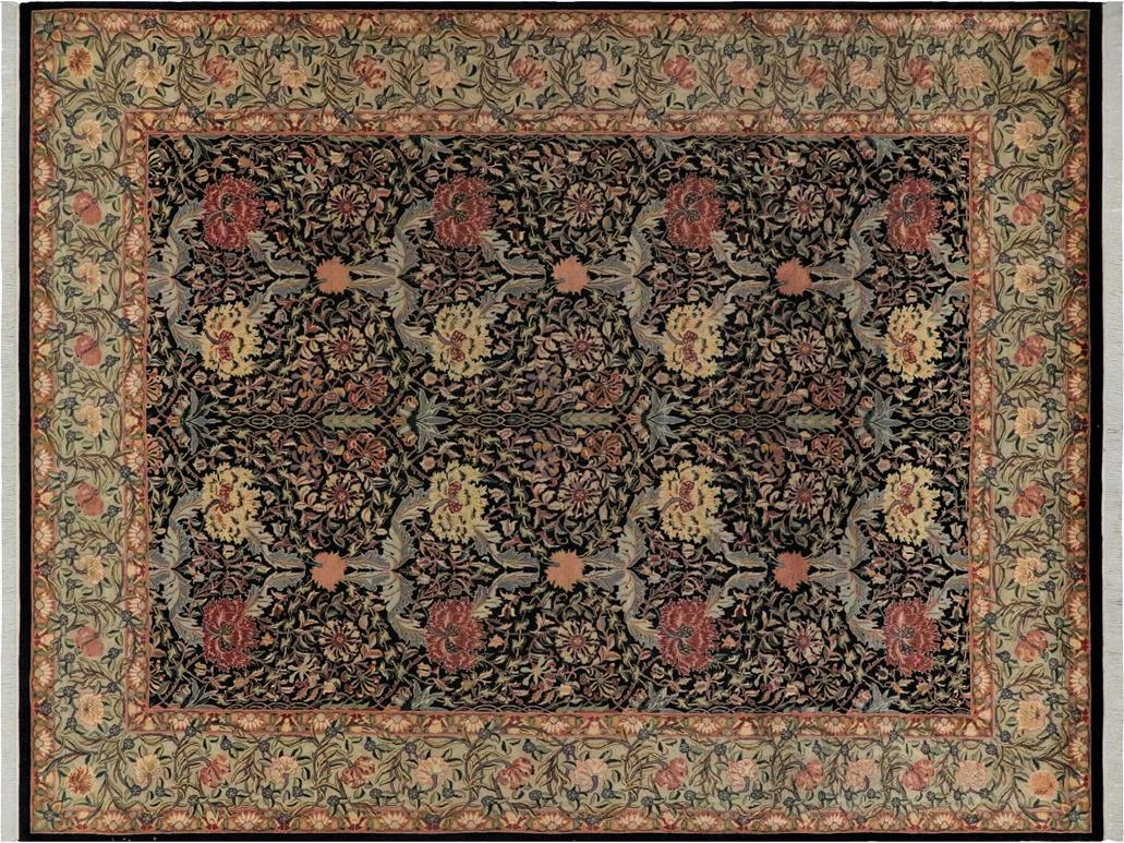 handmade Traditional William Black Taupe Hand Knotted RECTANGLE 100% WOOL area rug 9x12
