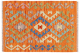 handmade Traditional Kilim, New arrival Rust Blue Hand-Woven RECTANGLE 100% WOOL area rug 2' x 3'