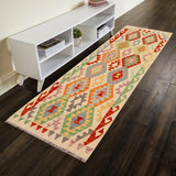 handmade Traditional Kilim, New arrival Beige Red Hand-Woven RUNNER 100% WOOL area rug 3' x 6'