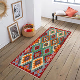 handmade Traditional Kilim, New arrival Blue Red Hand-Woven RUNNER 100% WOOL area rug 3' x 6'