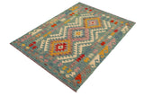 handmade Traditional Kilim, New arrival Blue Beige Hand-Woven RECTANGLE 100% WOOL area rug 4' x 5'