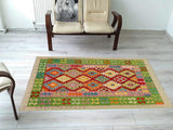 handmade Traditional Kilim, New arrival Rust Green Hand-Woven RECTANGLE 100% WOOL area rug 4' x 6'
