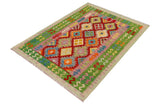 handmade Traditional Kilim, New arrival Rust Green Hand-Woven RECTANGLE 100% WOOL area rug 4' x 6'
