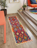 handmade Traditional Kilim, New arrival Rust Blue Hand-Woven RUNNER 100% WOOL area rug 3' x 10'