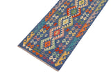 handmade Traditional Kilim, New arrival Blue Rust Hand-Woven RUNNER 100% WOOL area rug 3' x 10'
