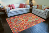 handmade Traditional Kilim, New arrival Red Blue Hand-Woven RECTANGLE 100% WOOL area rug 5' x 7'