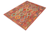 handmade Traditional Kilim, New arrival Red Blue Hand-Woven RECTANGLE 100% WOOL area rug 5' x 7'