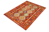 handmade Traditional Kilim, New arrival Rust Blue Hand-Woven RECTANGLE 100% WOOL area rug 6' x 8'