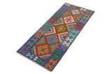handmade Traditional Kilim, New arrival Rust Blue Hand-Woven RUNNER 100% WOOL area rug 2' x 6'